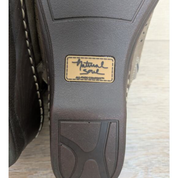 Natural Soul Serena Sandal 8.5 Tan Slingback Strap Wedge Laser Cut Padded Comfy - Picture 9 of 10